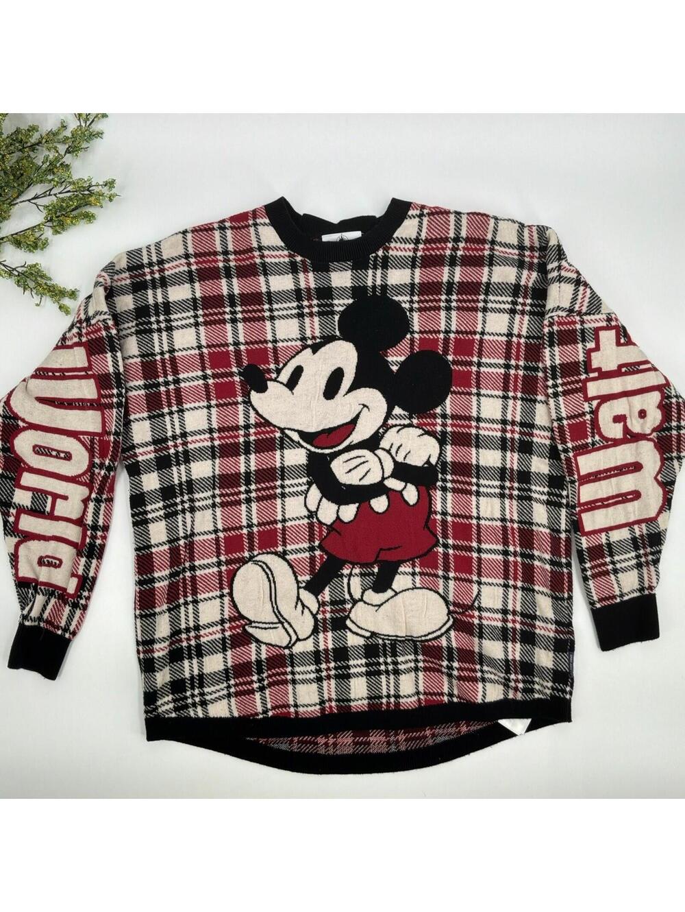 Walt Disney World Spirit Jersey Red Black Plaid Sweater Size S
